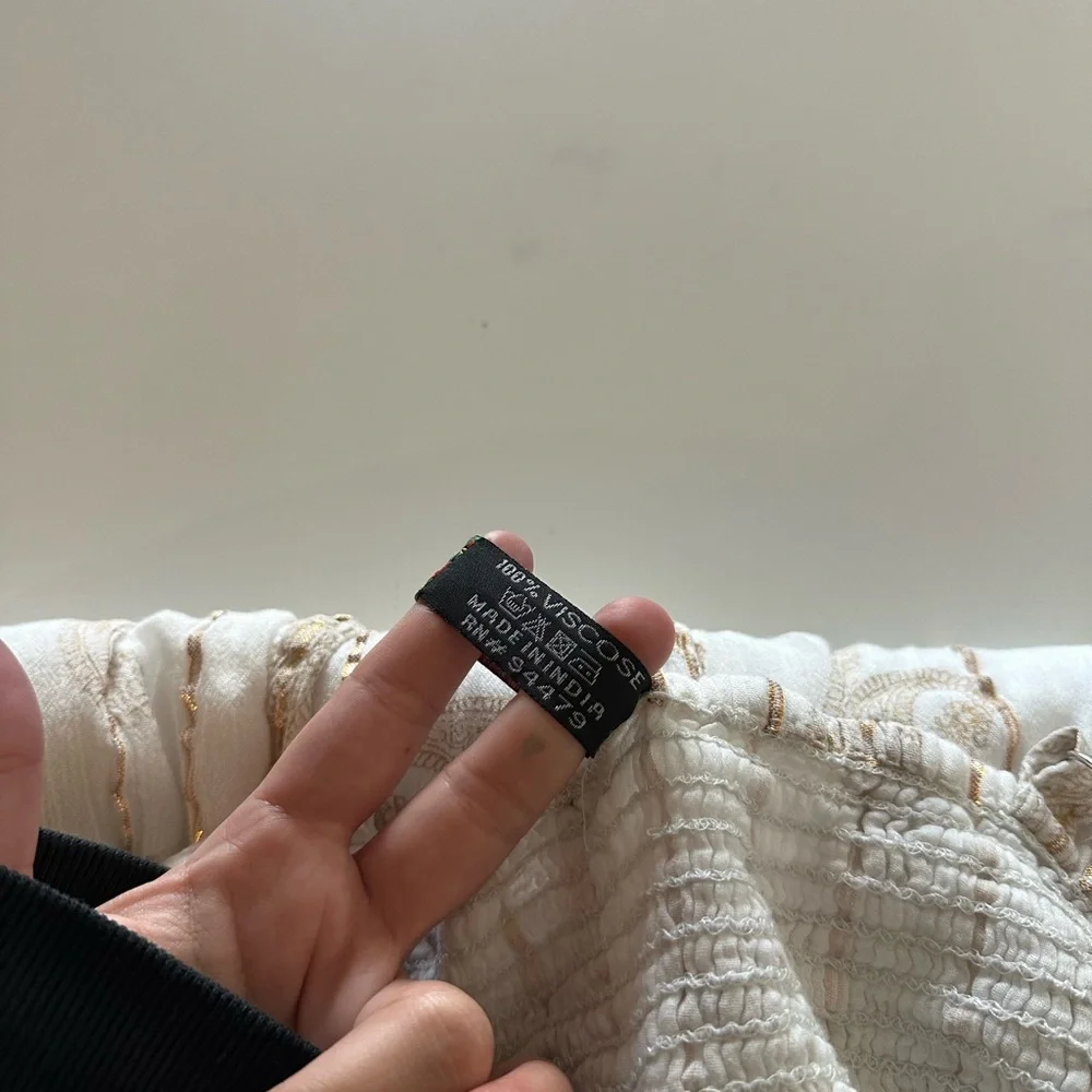 Me 2 Magic Anthropologie Boho Maxi Dress Ivory Gold Metallic Sequin Tie XL - Picture 6 of 7